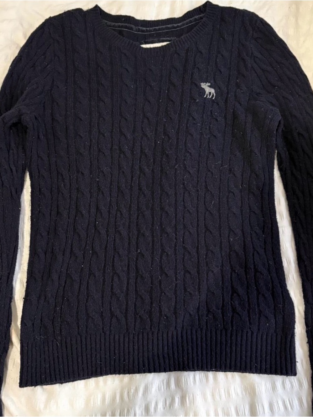 Abercrombie & Fitch Navy Cable Crewneck Sweater